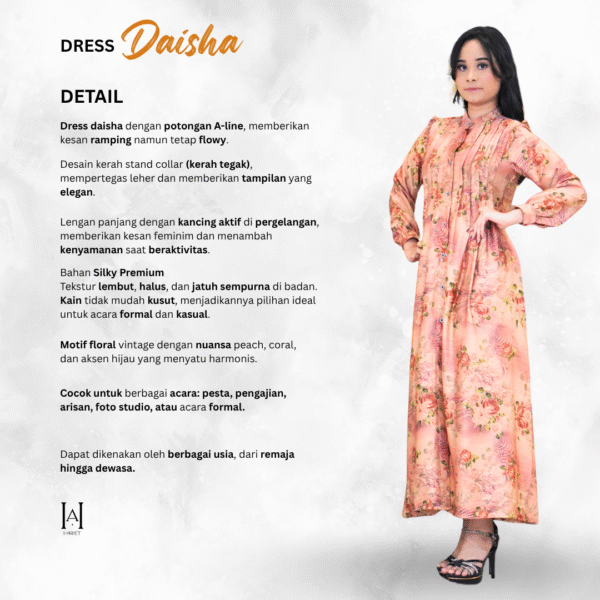 Dress Daisha Floral Elegance Balutan Bahan Silky Premium - Gambar 8