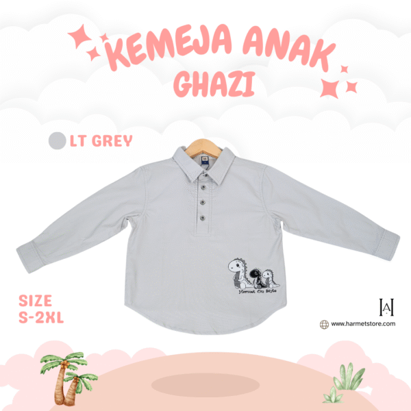 Kemeja Anak Ghazi dengan Variasi Bordiran Dino - Gambar 6