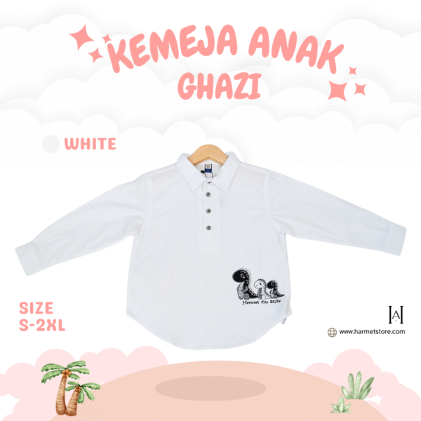Kemeja Anak Ghazi dengan Variasi Bordiran Dino - Gambar 4