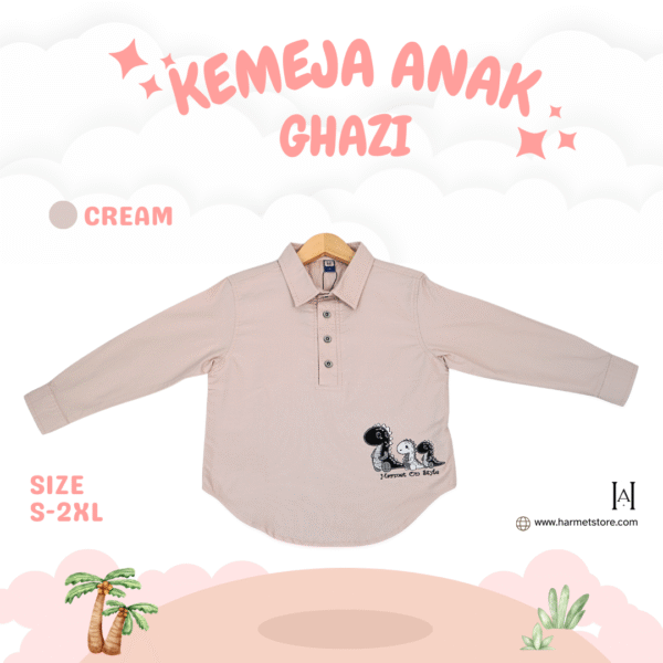 Kemeja Anak Ghazi dengan Variasi Bordiran Dino - Gambar 5