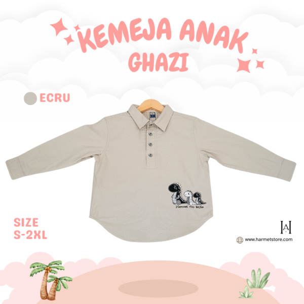 Kemeja Anak Ghazi dengan Variasi Bordiran Dino - Gambar 7