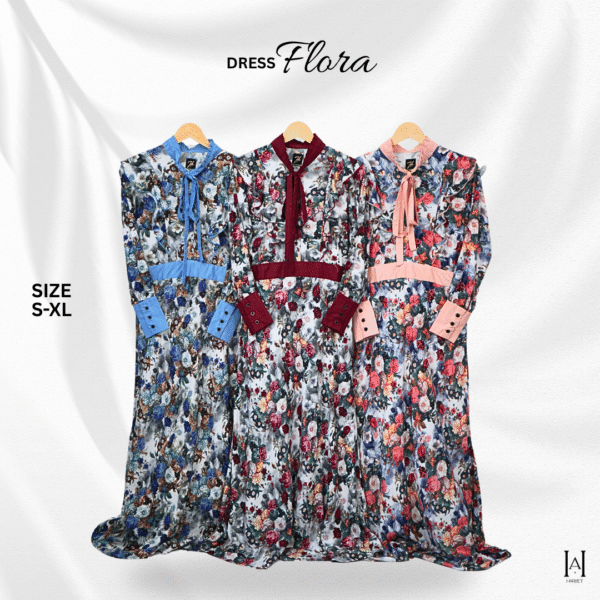Dress Flora Katun Rayon Motif Bunga Lembut Nyaman - Gambar 3