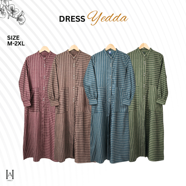 Dress Yedda Katun Lembut Casual Tidak Panas - Gambar 3