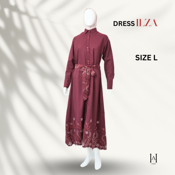 Dress Embroidery Flow Ilza Katun Bolong Motif Floral Adem Stylish