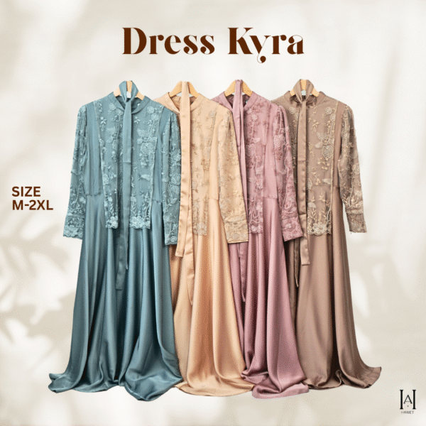 Dress Kyra Brokat Mewah Bahan Silky Premium - Gambar 3