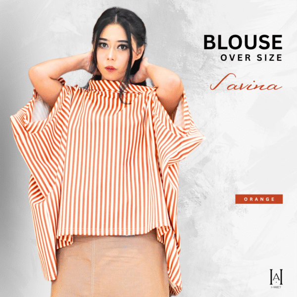 Blouse Outer Atasan Wanita Oversize Salur Bahan Scuba Premium Lembut Halus Adem Savina