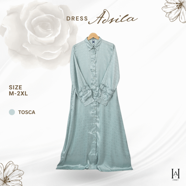 Dress Adsila motif tribal elegan mewah bahan silky premium flowly full kancing - Gambar 4