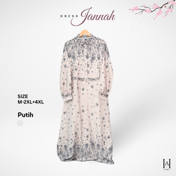 Dress Jannah Elegan Motif Bunga Bahan Silk Berkualitas Gamis Muslim Wanita - Gambar 4
