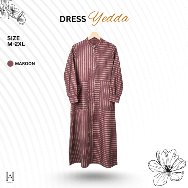 Dress Yedda Katun Lembut Casual Tidak Panas - Gambar 4
