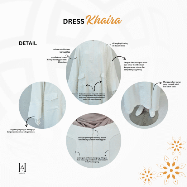 Dress Abaya Gamis Basic Umroh Khaira Crepe Premium Full Furing Katun Tidak Terawang - Gambar 3