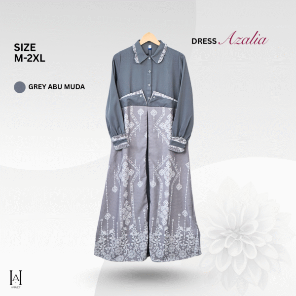 Azalia Gamis Dress Premium Mewah Bahan MosCrepe Tidak Panas Motif Etnik Semi Batik Flowly & Adem - Gambar 4
