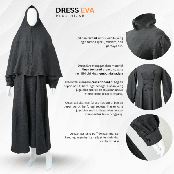Dress Syar'i Katun Linen Texture Premium Eva Hijab Set Modestwear Lembut dan Anggun - Gambar 2