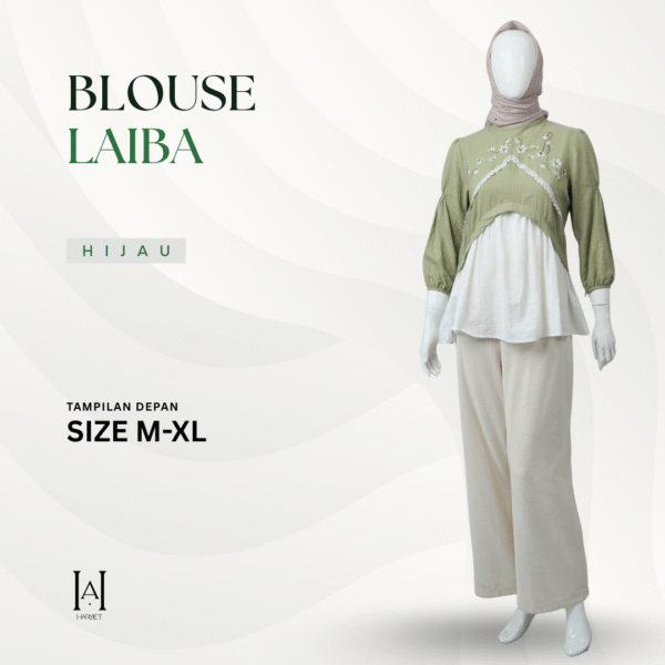 Blouse Atasan Kemeja Katun Cotton Linen Premium Bordir Renda Casual Laiba - Gambar 2