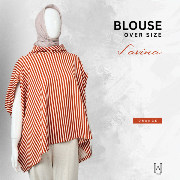 Blouse Outer Atasan Wanita Oversize Salur Bahan Scuba Premium Lembut Halus Adem Savina - Gambar 3