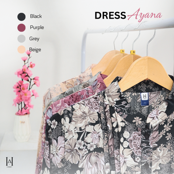 Dress Ayana Elegan Motif Bunga Bahan Silk Berkualitas Gamis Muslim Wanita - Gambar 4