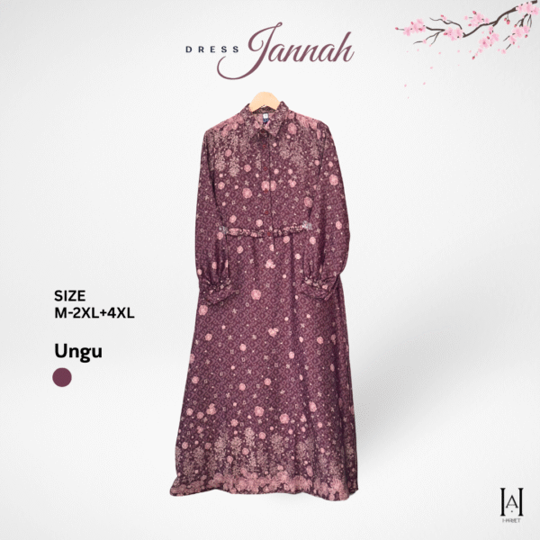 Dress Jannah Elegan Motif Bunga Bahan Silk Berkualitas Gamis Muslim Wanita - Gambar 5