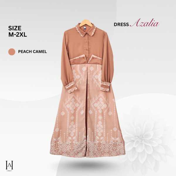 Azalia Gamis Dress Premium Mewah Bahan MosCrepe Tidak Panas Motif Etnik Semi Batik Flowly & Adem - Gambar 5