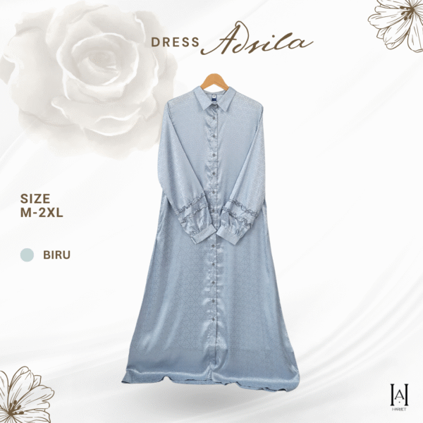 Dress Adsila motif tribal elegan mewah bahan silky premium flowly full kancing - Gambar 6