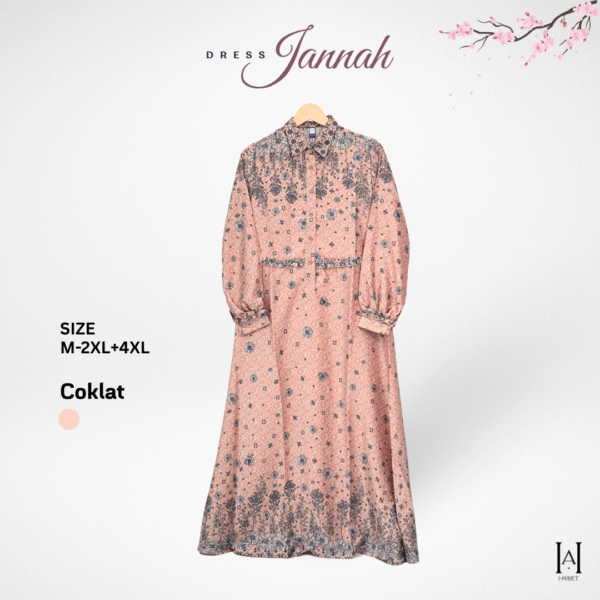 Dress Jannah Elegan Motif Bunga Bahan Silk Berkualitas Gamis Muslim Wanita - Gambar 6