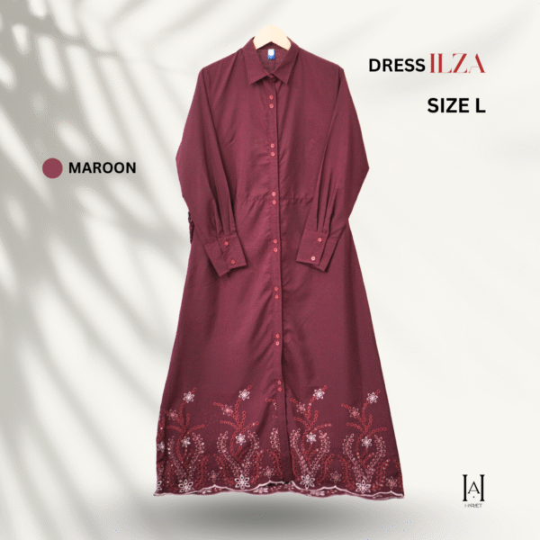 Dress Embroidery Flow Ilza Katun Bolong Motif Floral Adem Stylish - Gambar 4