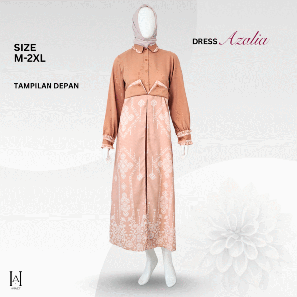 Azalia Gamis Dress Premium Mewah Bahan MosCrepe Tidak Panas Motif Etnik Semi Batik Flowly & Adem