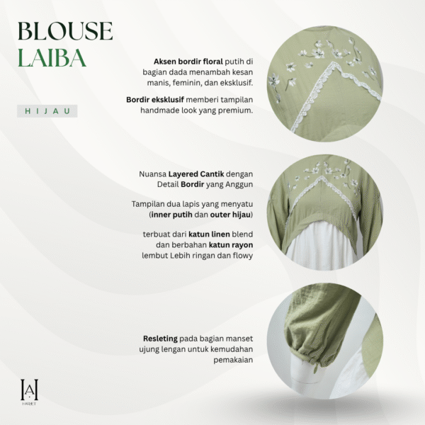 Blouse Atasan Kemeja Katun Cotton Linen Premium Bordir Renda Casual Laiba - Gambar 4