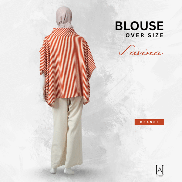Blouse Outer Atasan Wanita Oversize Salur Bahan Scuba Premium Lembut Halus Adem Savina - Gambar 5