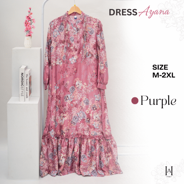 Dress Ayana Elegan Motif Bunga Bahan Silk Berkualitas Gamis Muslim Wanita - Gambar 6
