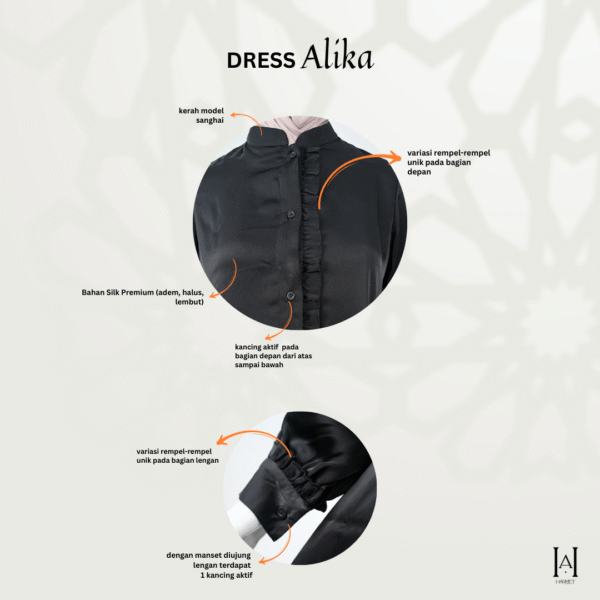 Dress Alika Mewah Cantik Bahan Silky Premium Halus - Gambar 4