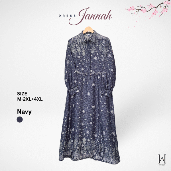 Dress Jannah Elegan Motif Bunga Bahan Silk Berkualitas Gamis Muslim Wanita - Gambar 7
