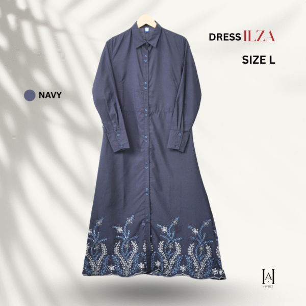 Dress Embroidery Flow Ilza Katun Bolong Motif Floral Adem Stylish - Gambar 5