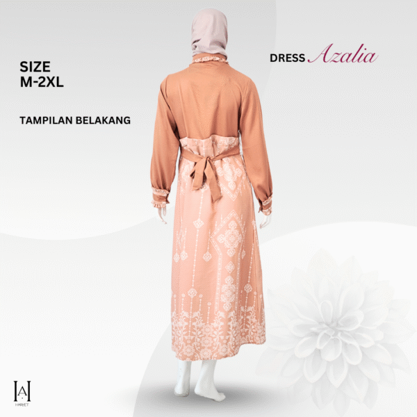 Azalia Gamis Dress Premium Mewah Bahan MosCrepe Tidak Panas Motif Etnik Semi Batik Flowly & Adem - Gambar 2