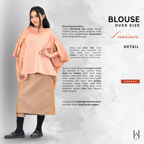 Blouse Outer Atasan Wanita Oversize Salur Bahan Scuba Premium Lembut Halus Adem Savina - Gambar 2