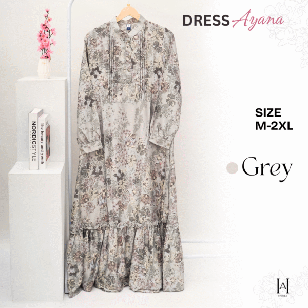 Dress Ayana Elegan Motif Bunga Bahan Silk Berkualitas Gamis Muslim Wanita - Gambar 7