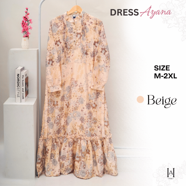 Dress Ayana Elegan Motif Bunga Bahan Silk Berkualitas Gamis Muslim Wanita - Gambar 8