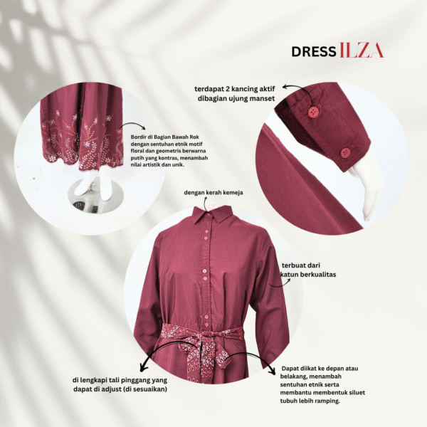 Dress Embroidery Flow Ilza Katun Bolong Motif Floral Adem Stylish - Gambar 7