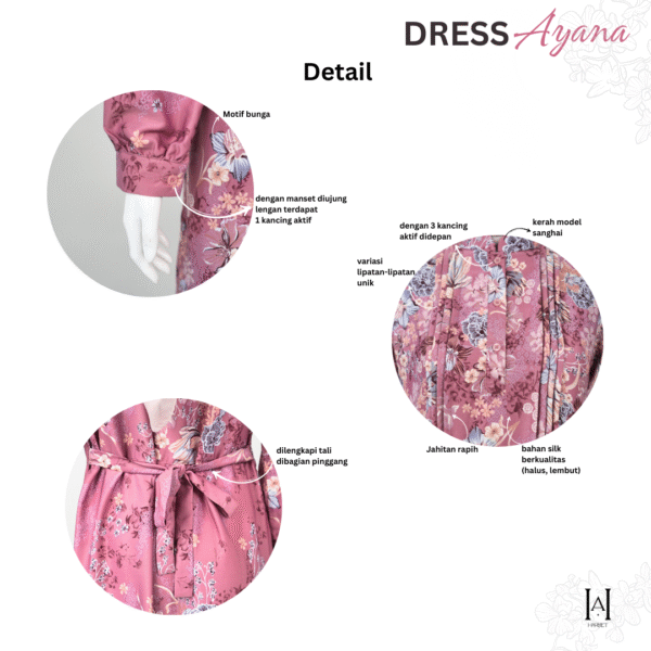 Dress Ayana Elegan Motif Bunga Bahan Silk Berkualitas Gamis Muslim Wanita - Gambar 9