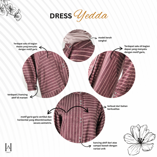 Dress Yedda Katun Lembut Casual Tidak Panas - Gambar 8