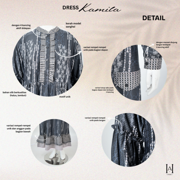 Dress Kamila Motif Mewah Cantik Bahan Silky premium - Gambar 10
