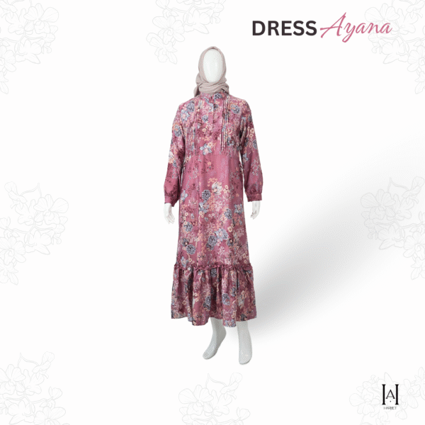 Dress Ayana Elegan Motif Bunga Bahan Silk Berkualitas Gamis Muslim Wanita