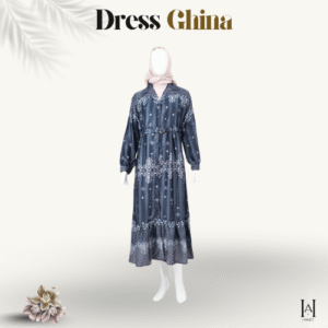Dress Ghina motif unik elegan mewah cantik bahan silky premium