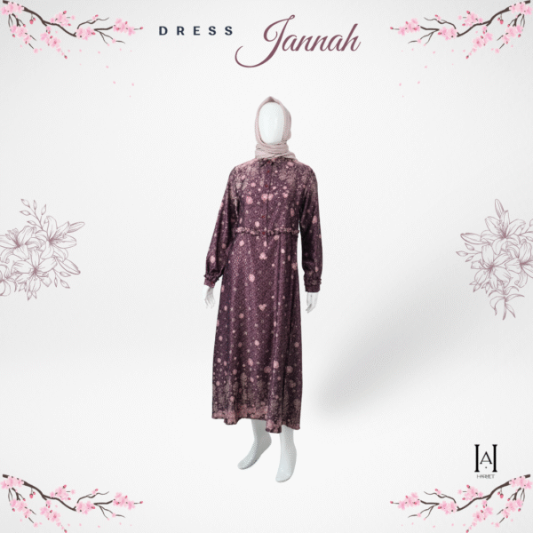 Dress Jannah Elegan Motif Bunga Bahan Silk Berkualitas Gamis Muslim Wanita