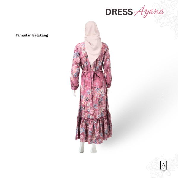 Dress Ayana Elegan Motif Bunga Bahan Silk Berkualitas Gamis Muslim Wanita - Gambar 2