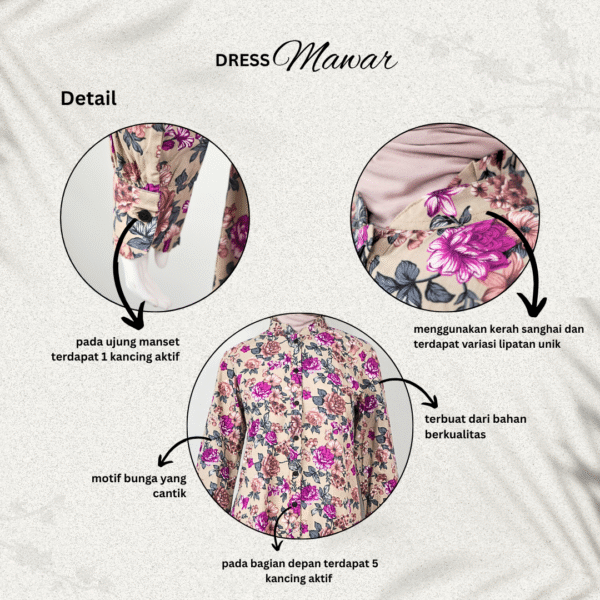 Dress Mawar Katun Rayon Adem Premium Lembut - Gambar 9