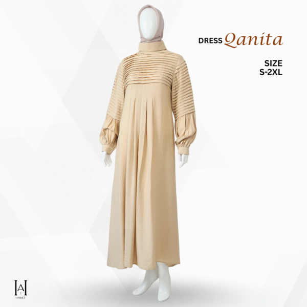 Gamis Dress Slim Qanita Plisket Dada Variasi Katun Linen Tekstur - Gambar 2