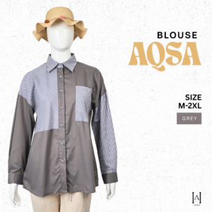 Blouse Wanita Katun Premium Aqsa Grey Stripe Look Edgy Minimalis