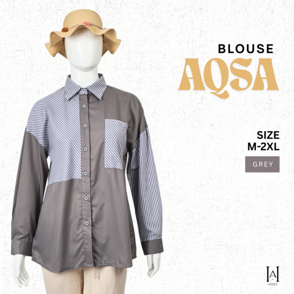 Blouse Wanita Katun Premium Aqsa Grey Stripe Look Edgy Minimalis