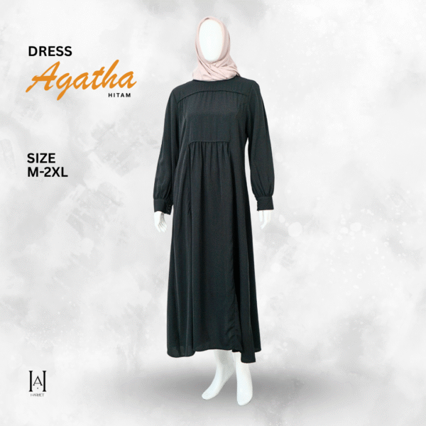 Dress Casual Hitam Agatha Bahan Wolpeach Premium Ringan dan Adem