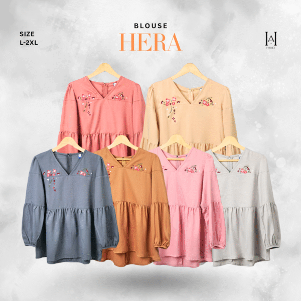 Blouse Hera Wanita Moscrepe Premium Lengan Balon Flowy Adem Tidak Mudah Kusut - Gambar 2