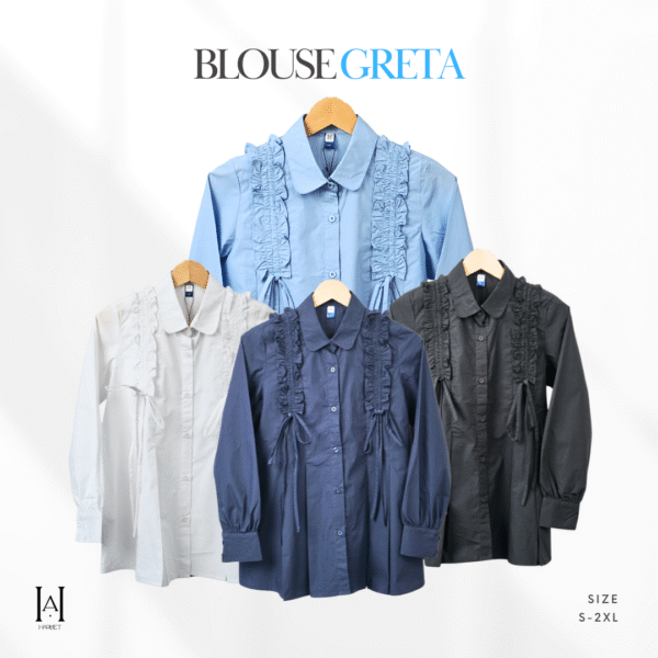Blouse Wanita Katun Parasut Premium Model Kekinian Ruffle Aksen Pita Yang Unik - Gambar 2